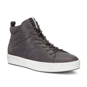 New ECCO Women Charcoal Grey Leather Soft 8 High Top Sneaker size 6.5/37
